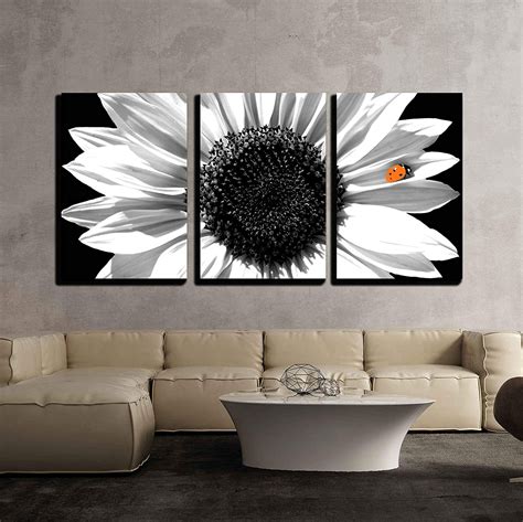 wall26 - 3 Piece Canvas Wall Art - Sunflower in Black and White with ...