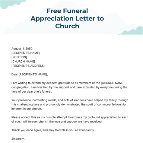 Funeral Appreciation Letter to Church Template - Edit Online & Download ...