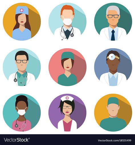 Doctors and nurses avatar set medical icons Vector Image