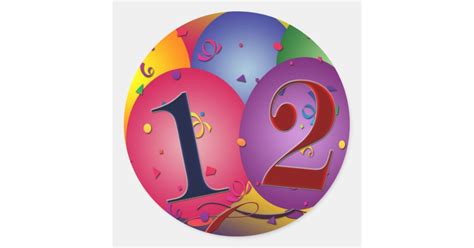 Happy Birthday balloons - 12th birthday Classic Round Sticker | Zazzle