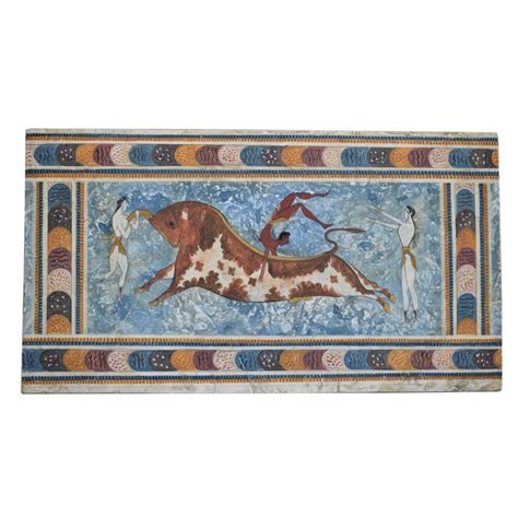 bull leaping Minoan Real Fresco from Knossos Palace Crete painting on ...