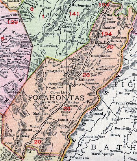 Pocahontas County, West Virginia 1911 Map by Rand McNally, Marlinton ...