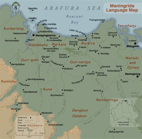 Language map of the Manayingkarírra (Maningrida) region (Map credit ...