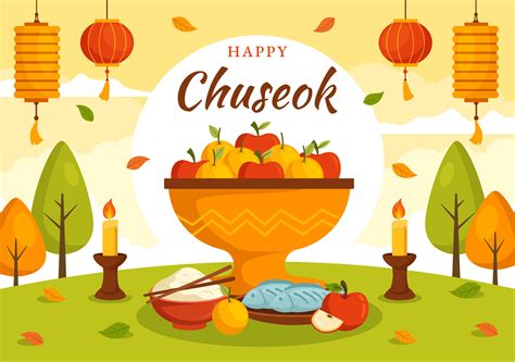 Happy Chuseok Day Vector Illustration of Korean Thanksgiving Event with Harvest Festival ...