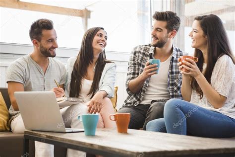 Friends meeting In the local Coffee Shop — Stock Photo © ikostudio #88757806