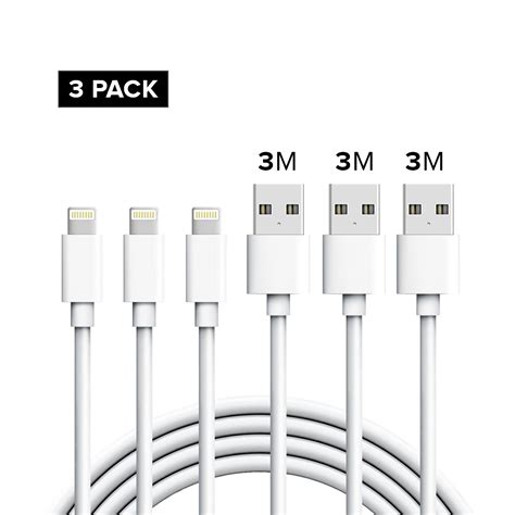 3 x Pack of iPhone Chargers Cable for Apple iPhones and iPads - 1m Length