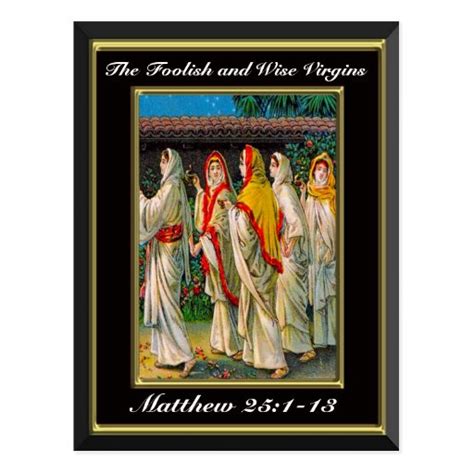 Matthew 25:1-13 The Foolish and Wise Virgins Black Postcard | Zazzle