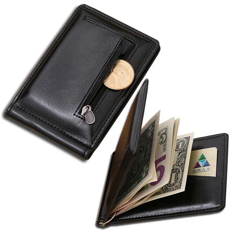 Wallet men Leather money clip with coin pocket leather clamp for money business style purse with ...