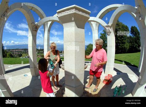 Evian, water source for locals to collect free Evian mineral water, Evian, Haute-Savoie, France ...