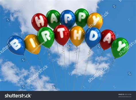 Colorful Happy Birthday Balloons Front Blue Stock Illustration 95914780 - Shutterstock