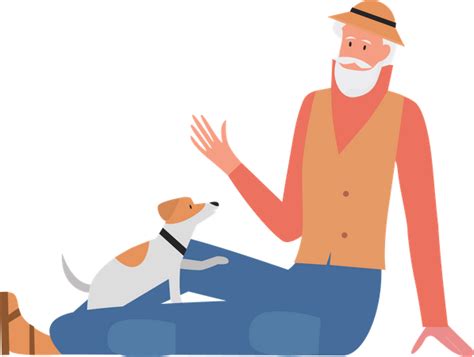 Best Old man talking with dog Illustration download in PNG & Vector format