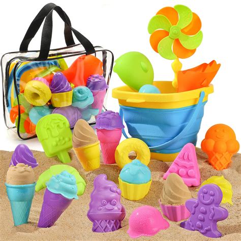 Shindel 25PCS Kids Beach Sand Toys Set, Sand Tools with Bucket Pinwheel Shovels Ice Cream Mold ...