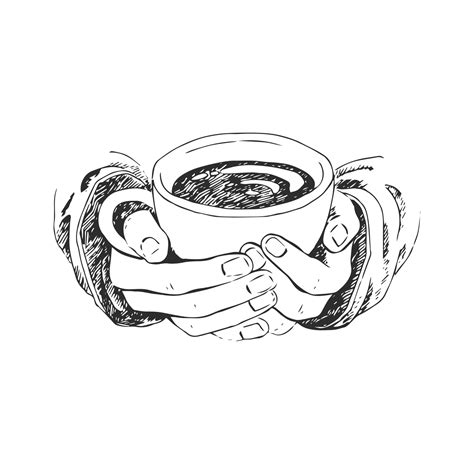 Hand drawn sketch of hands holding a cup of coffee, tea etc. Vector ...