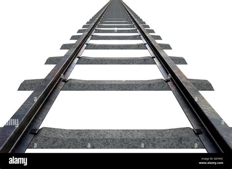 A train track disappearing into the distance on an isolated white studio background Stock Photo ...