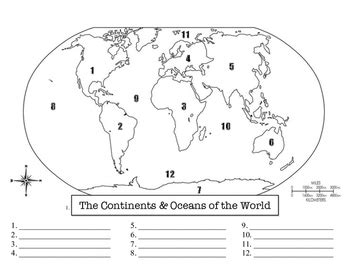 Continents and Oceans of the World Worksheet by Taylor Schafer | TPT