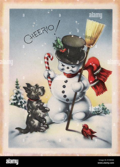 vintage snowman christmas card design artwork Stock Photo - Alamy