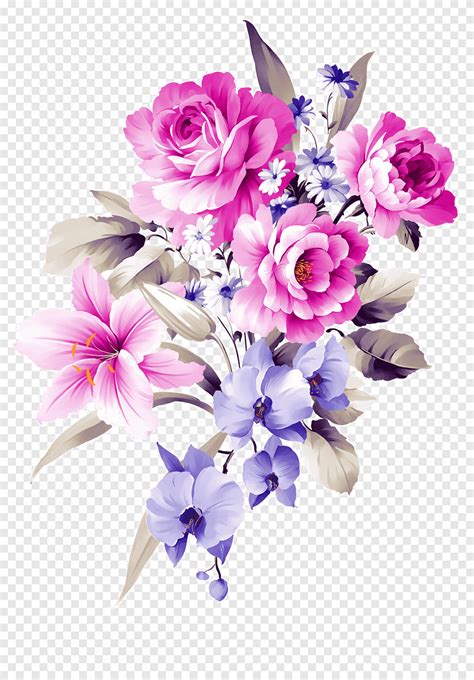 Pink, purple, and green flowers illustraion, Flower bouquet Purple ...