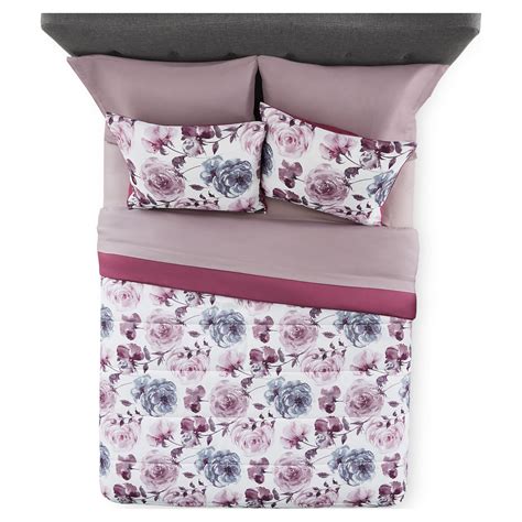 Mainstays Purple Floral 8 Piece Bed in a Bag Comforter Set With Sheets, Queen - Walmart.com