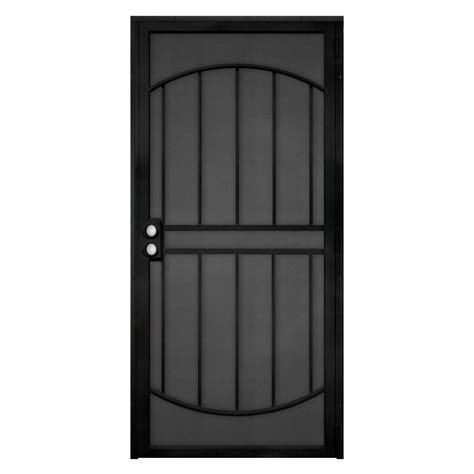 Unique Home Designs 32 in. x 80 in. Arcada Black Surface Mount Outswing Steel Security Door with ...
