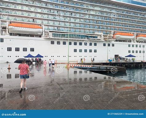 Boarding a Large Cruise Liner in the Caribbean in Wet January Weather Editorial Stock Image ...