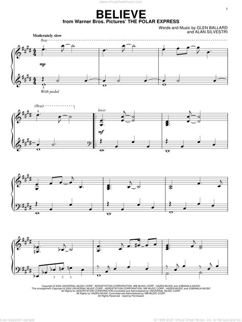 Groban - Believe sheet music for piano solo [interactive]