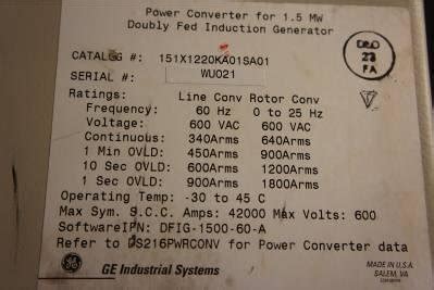 Nameplate of power converter used in the wind turbine. | Download ...