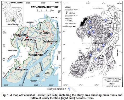 A map of Patuakhali District (left side) including the study area... | Download Scientific Diagram