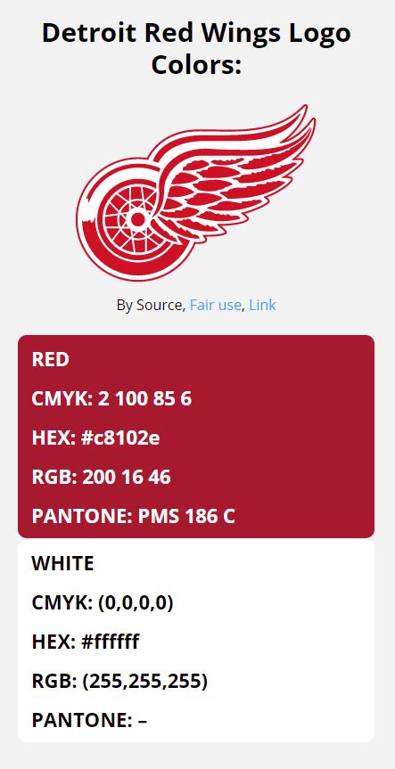 Detroit Red Wings Team Colors | HEX, RGB, CMYK, PANTONE COLOR CODES OF ...