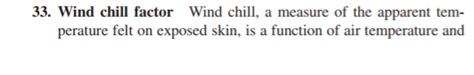 Solved 33. Wind chill factor Wind chill, a measure of the | Chegg.com