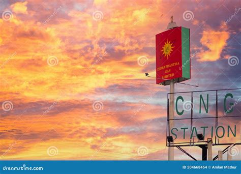 Signboard of Indraprastha Gas Limited CNG Station Shot Against a Cloudy ...