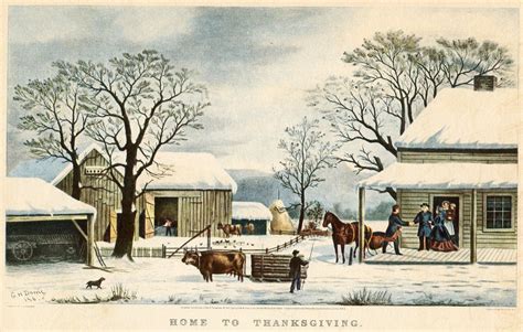 Currier and Ives Print Home to Thanksgiving litho