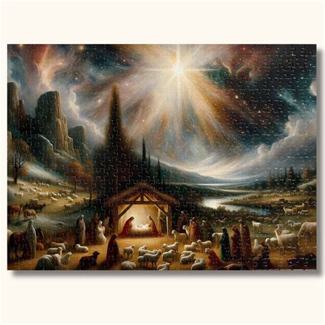 Oil-Painted Nativity Scene Jigsaw Puzzles of Starry Lit Sky | Limited Edition Christmas Gift ...