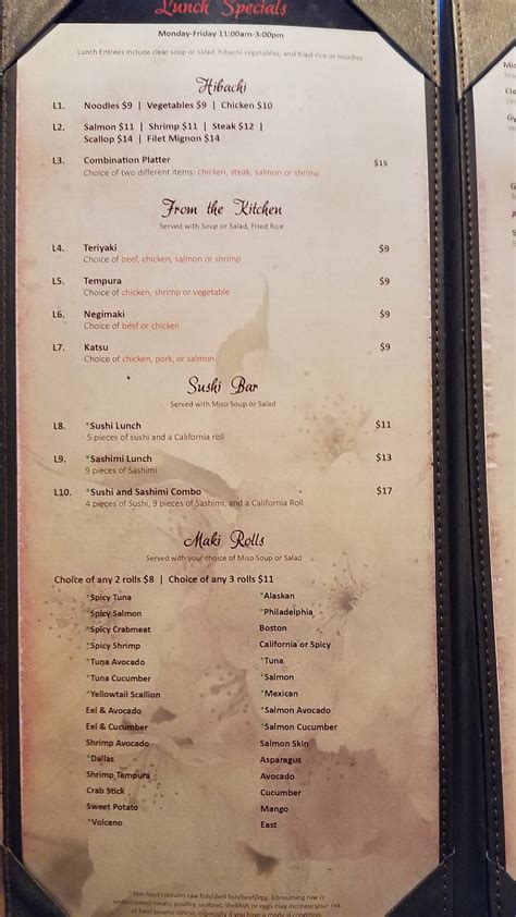 Menu at Saga Steakhouse & Sushi Bar, Robinson Township, Settlers Ridge ...