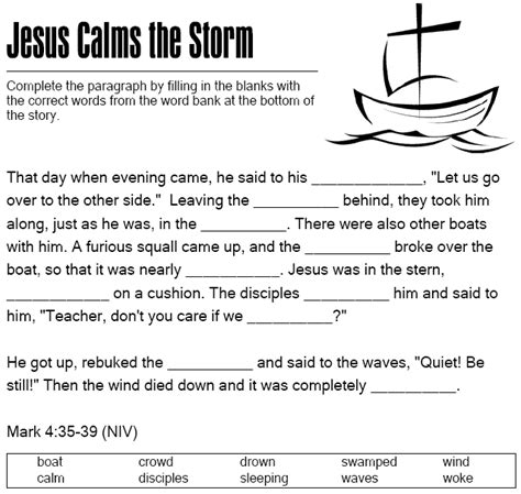 Jesus Calms The Storm Fill in the Blank | Sermons4Kids