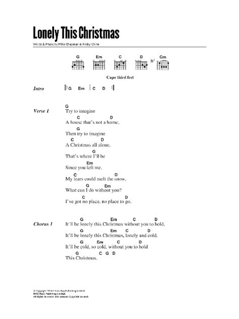 Lonely This Christmas by Mud - Guitar Chords/Lyrics - Guitar Instructor