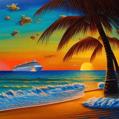 European Cruise Ship Sunset Background Beach Scene Shining Sand Boots · Creative Fabrica