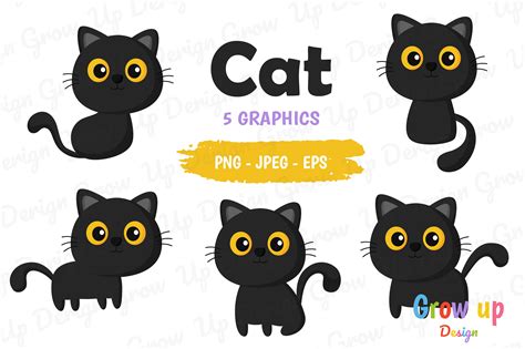 Halloween Black Cat Clipart Set. Graphic by Grow up design · Creative ...