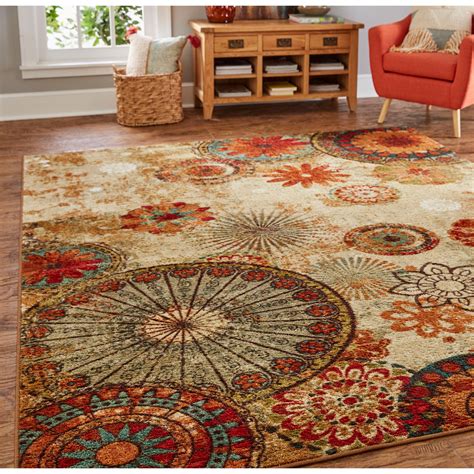 Multi-Color Floral Circle Area Rug Non-Slip – Modern Rugs and Decor