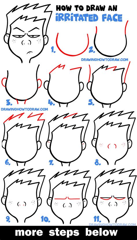 How to Draw Cartoon Facial Expressions : Irritated, Agitated, Angry Faces – How to Draw Step by ...