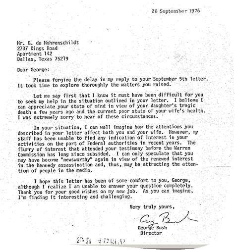 Newsalert: JFK Files : George H.W. Bush Responds in Letter to George de Mohrenschildt