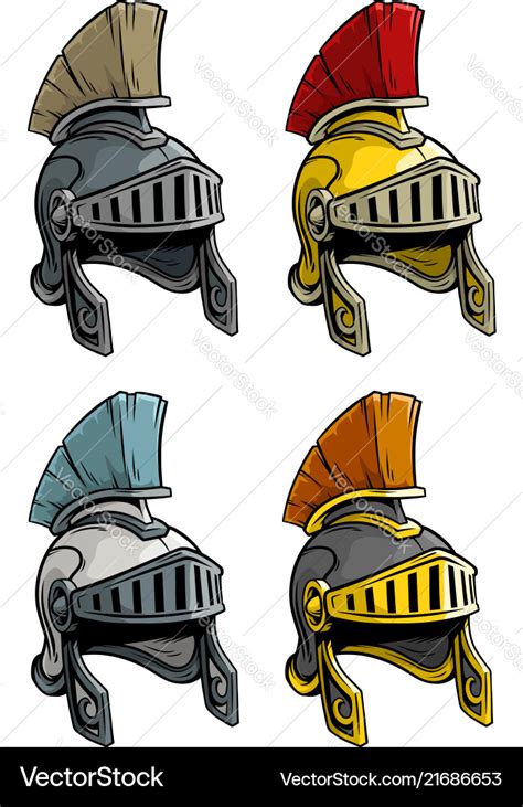 Cartoon ancient roman soldier helmet icon set Vector Image