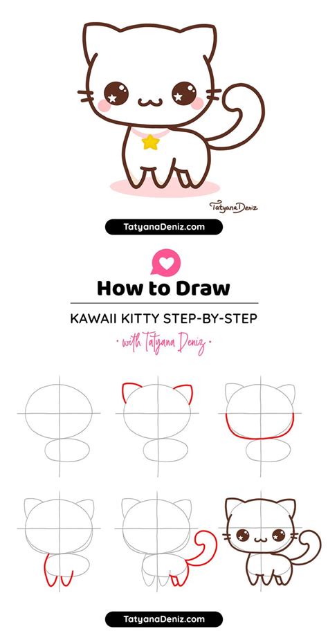 How to draw kawaii cat step-by-step with Tatyana Deniz | Kawaii cat drawing, Simple cat drawing ...