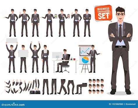 Male Business Character Vector Set. Cartoon Character Creation of Business Man Standing Stock ...