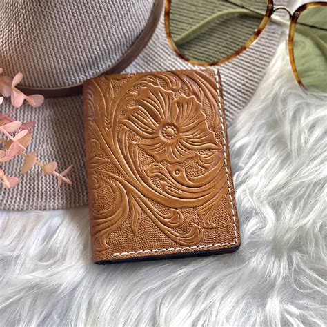 Tooled leather credit card holder • credit card wallet • gifts for her