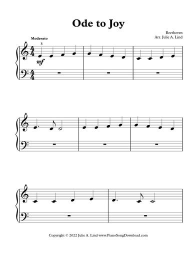 Piano Music Sheets Ode To Joy Easy Version For Beginners Piano ...