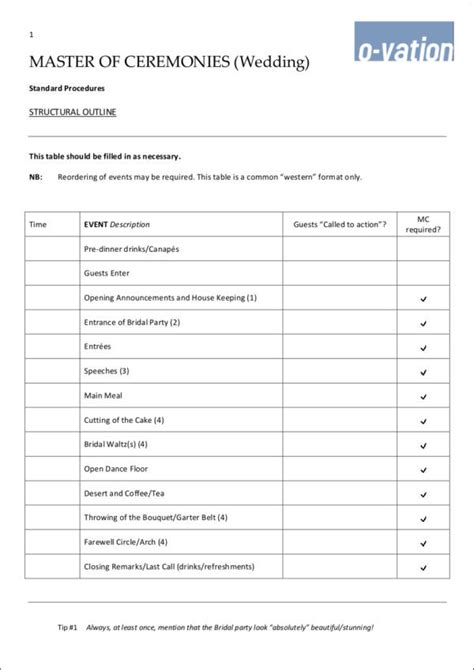 Master Of Ceremonies Template Free - Printable Templates