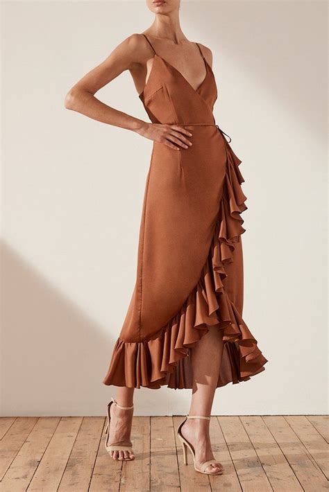 ORO COCKTAIL WRAP MIDI DRESS - MOCHA | Dresses, Midi dress