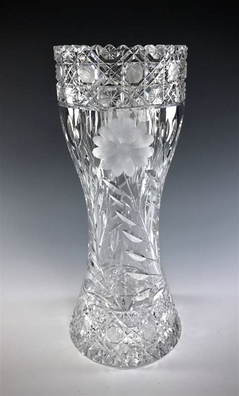 AMERICAN BRILLIANT Cut Glass Well-cut Spectacular Corset Form Vase LARGE 14