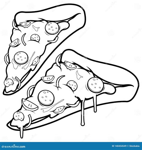 Pizza Slices. Black And White Coloring Book Page Cartoon Vector | CartoonDealer.com #140454549