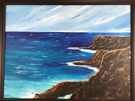 Original Acrylic Painting Ocean Beach Cliffs Home Decor Wall | Etsy